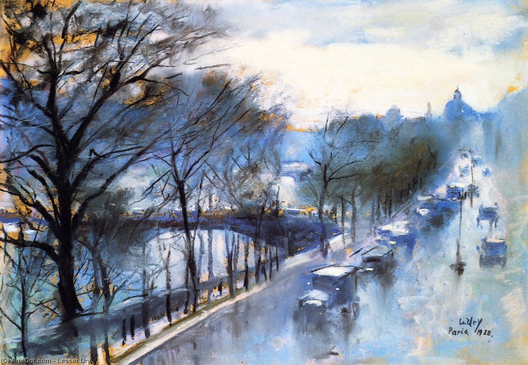 Wikioo.org - The Encyclopedia of Fine Arts - Painting, Artwork by Lesser Ury - Paris, Rainy Day at the Quai Voltaire
