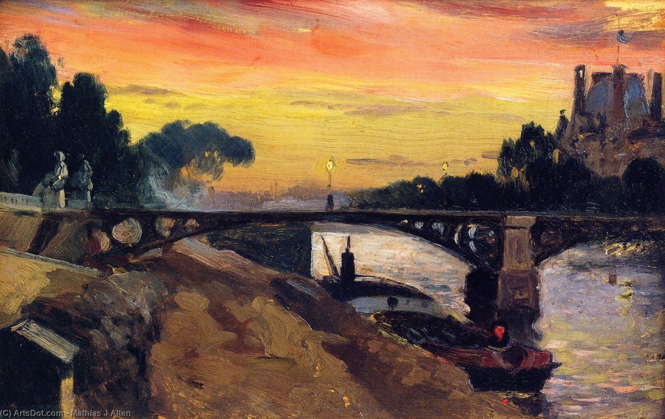 Wikioo.org - The Encyclopedia of Fine Arts - Painting, Artwork by Mathias Joseph Alten - Paris, View of the Seine, Night