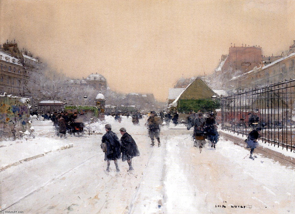 Wikioo.org - The Encyclopedia of Fine Arts - Painting, Artwork by Aloys François Joseph Loir (Luigi Loir) - Paris with Snow