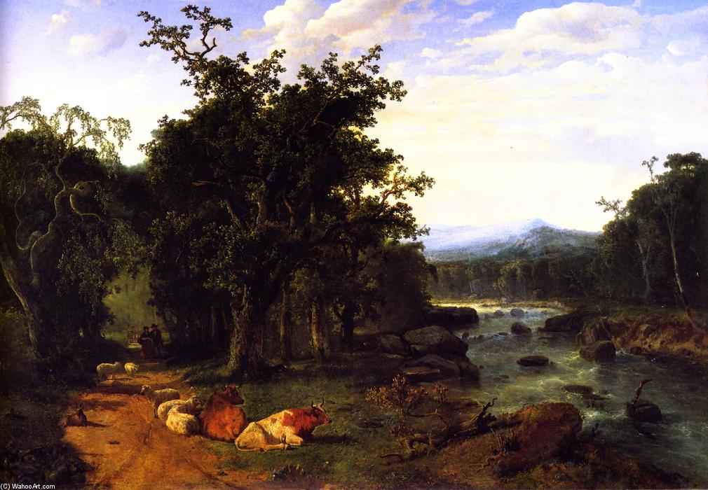 Wikioo.org - The Encyclopedia of Fine Arts - Painting, Artwork by Louis Remy Mignot - A Pastoral Landscape