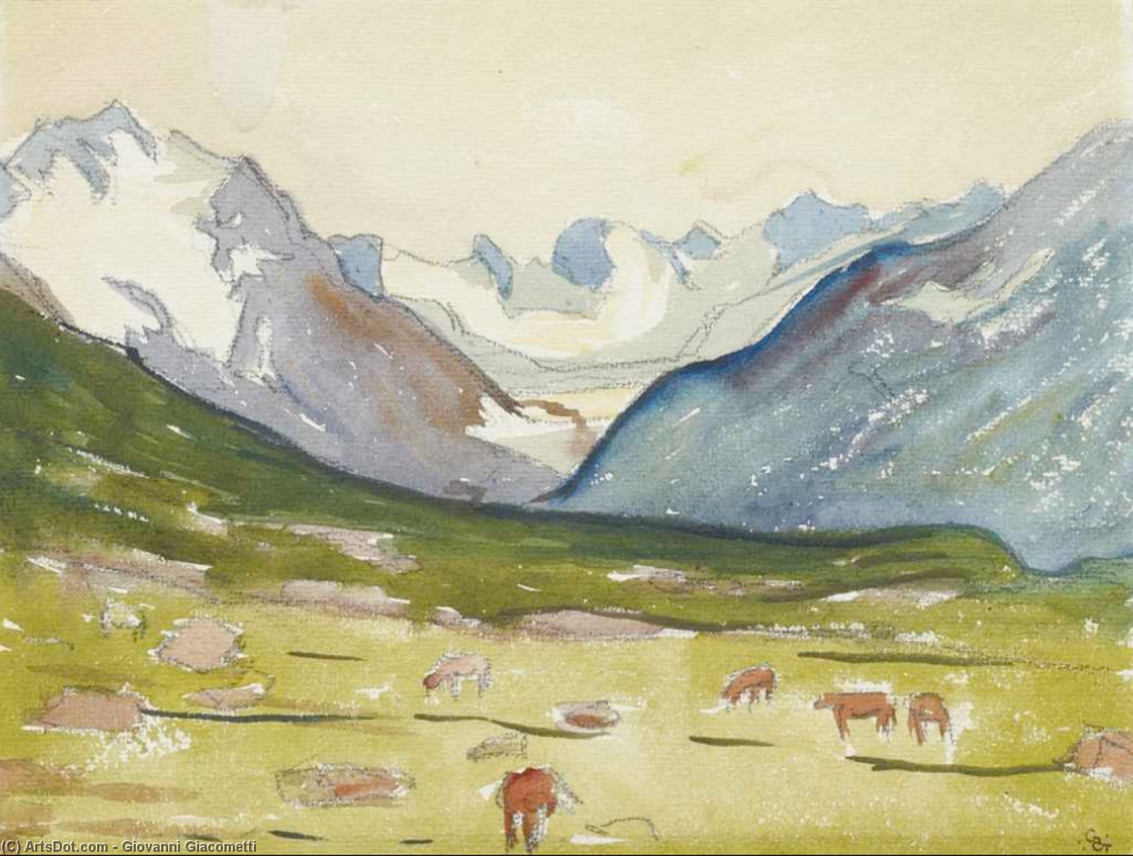 Wikioo.org - The Encyclopedia of Fine Arts - Painting, Artwork by Giovanni Giacometti - Pasture at Maloja in autumn