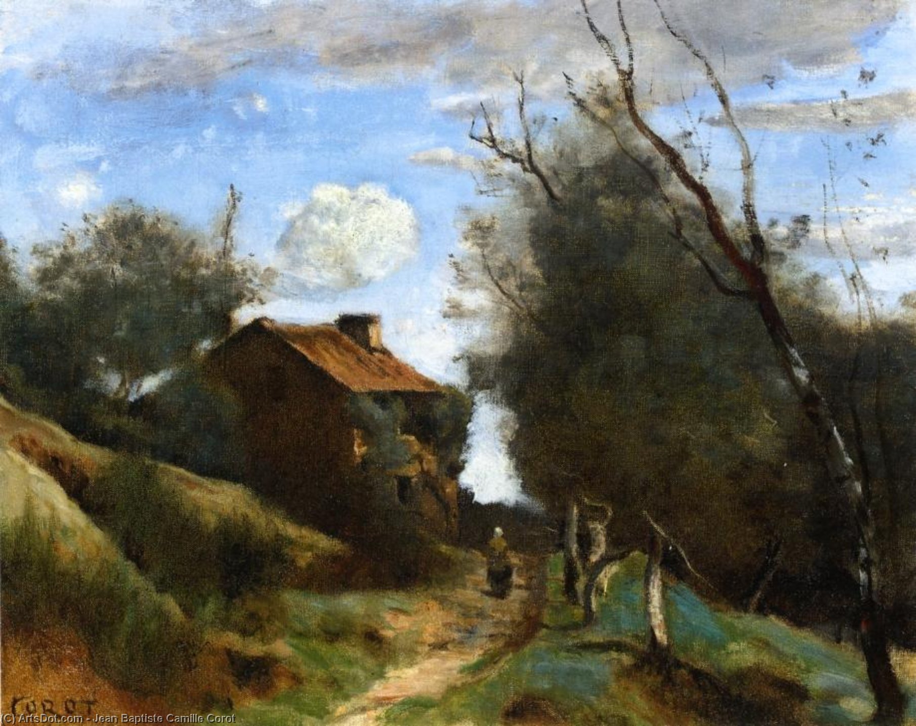 Wikioo.org - The Encyclopedia of Fine Arts - Painting, Artwork by Jean Baptiste Camille Corot - Path Towards a House in the Countryside