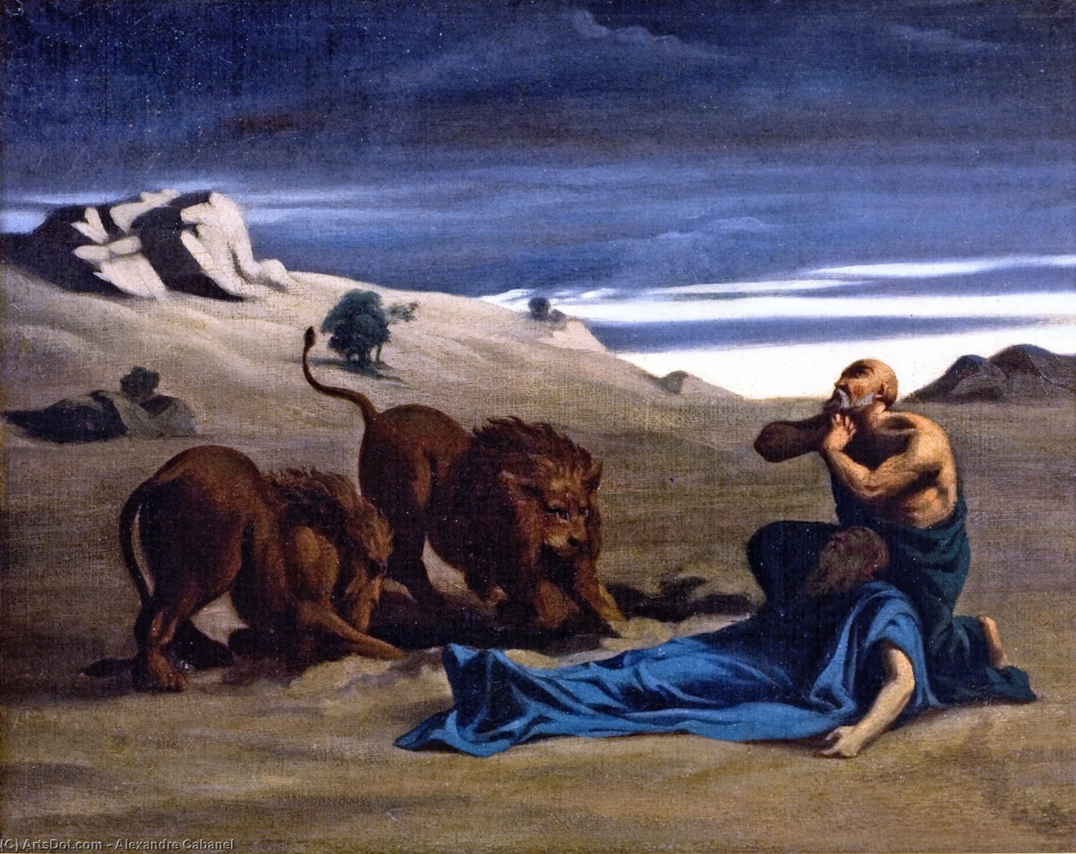 Wikioo.org - The Encyclopedia of Fine Arts - Painting, Artwork by Alexandre Cabanel - Paul the First Hermit with Lions