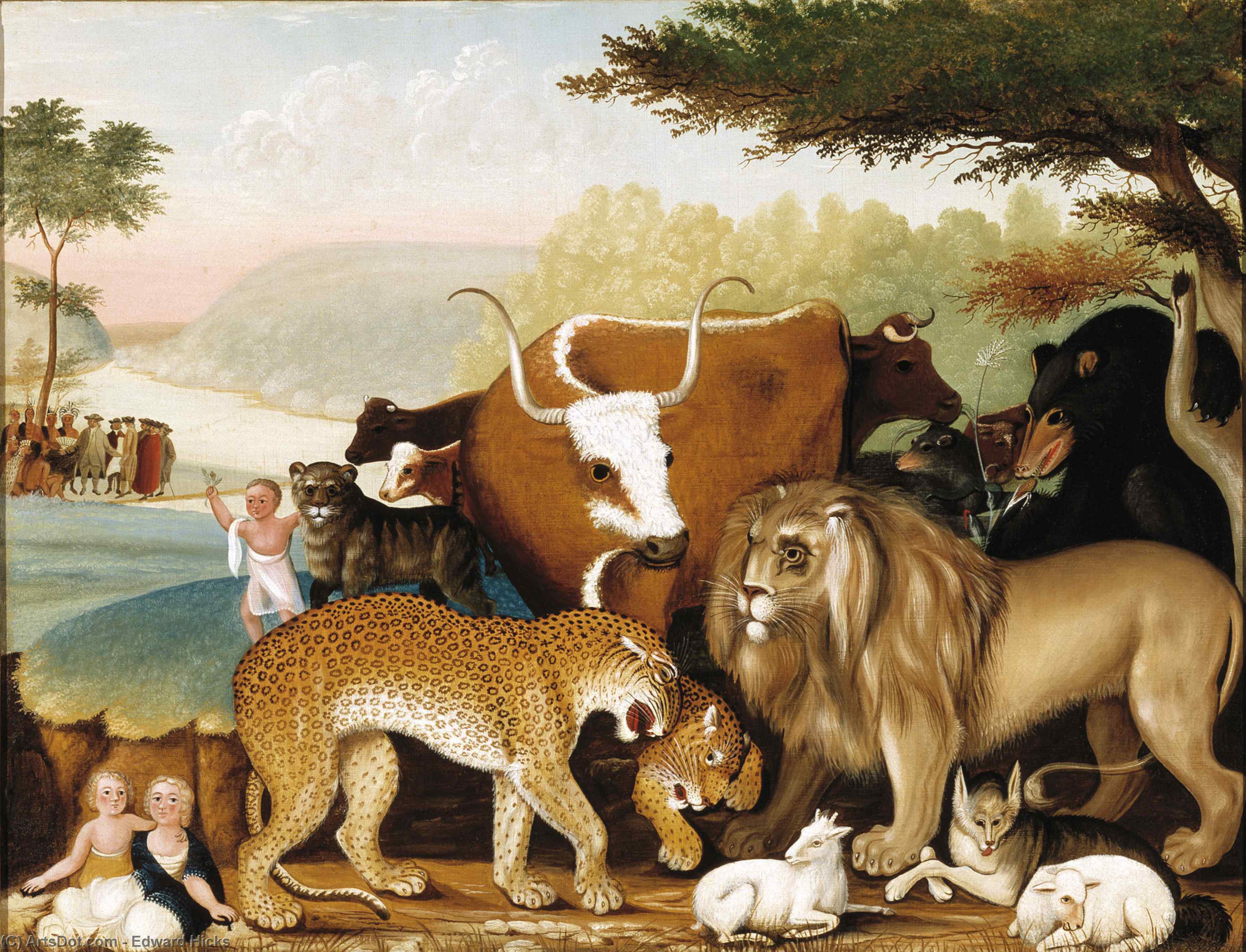 Wikioo.org - The Encyclopedia of Fine Arts - Painting, Artwork by Edward Hicks - Peaceable Kingdom
