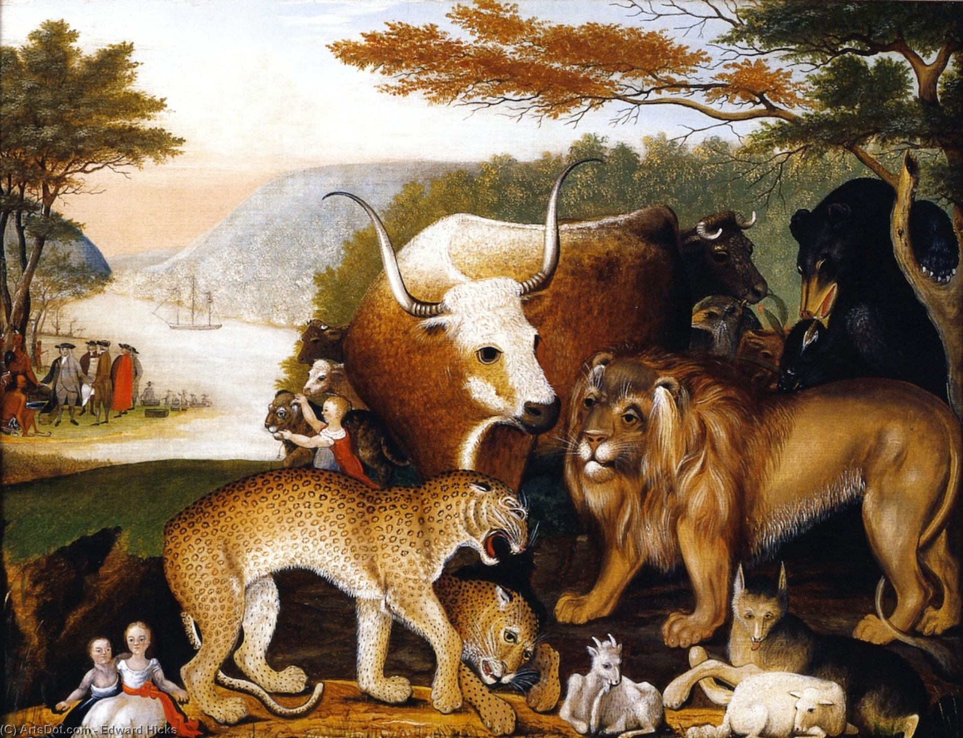 Wikioo.org - The Encyclopedia of Fine Arts - Painting, Artwork by Edward Hicks - Peaceable Kingdom (9)