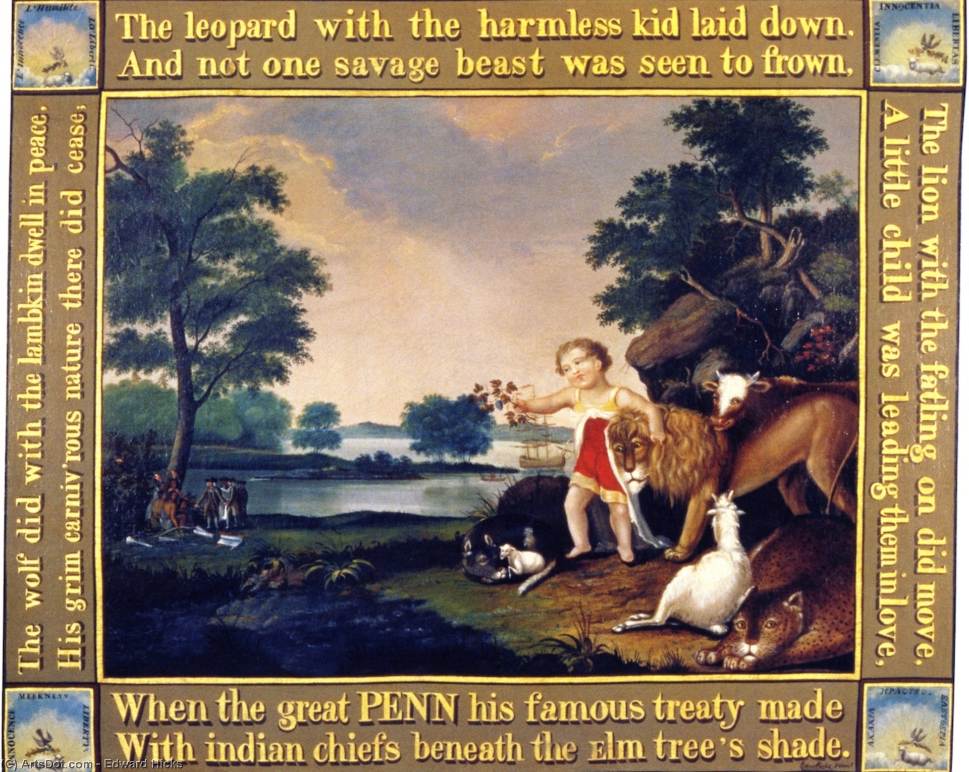 Wikioo.org - The Encyclopedia of Fine Arts - Painting, Artwork by Edward Hicks - Peaceable Kingdom (12)
