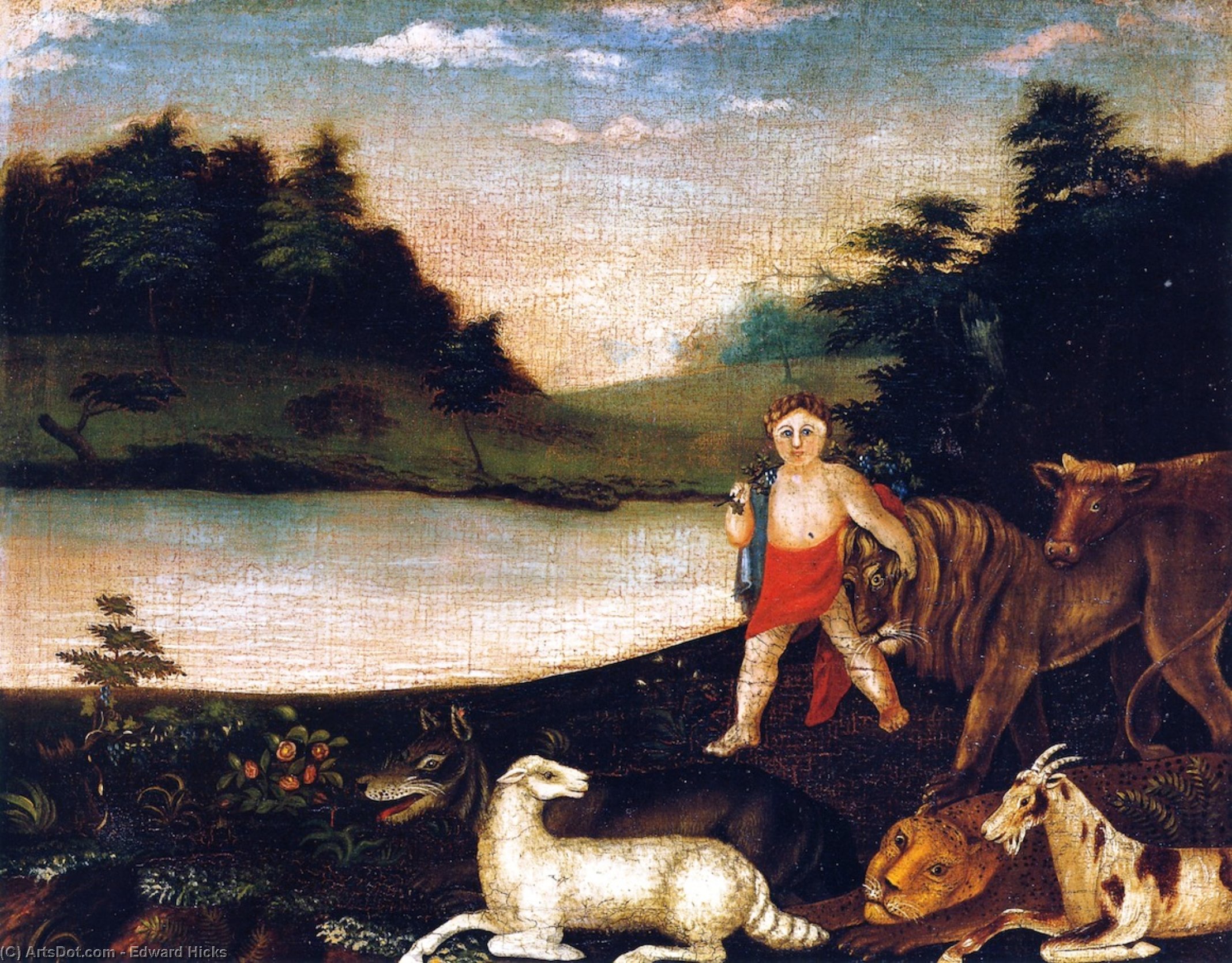 Wikioo.org - The Encyclopedia of Fine Arts - Painting, Artwork by Edward Hicks - Peaceable Kingdom (16)