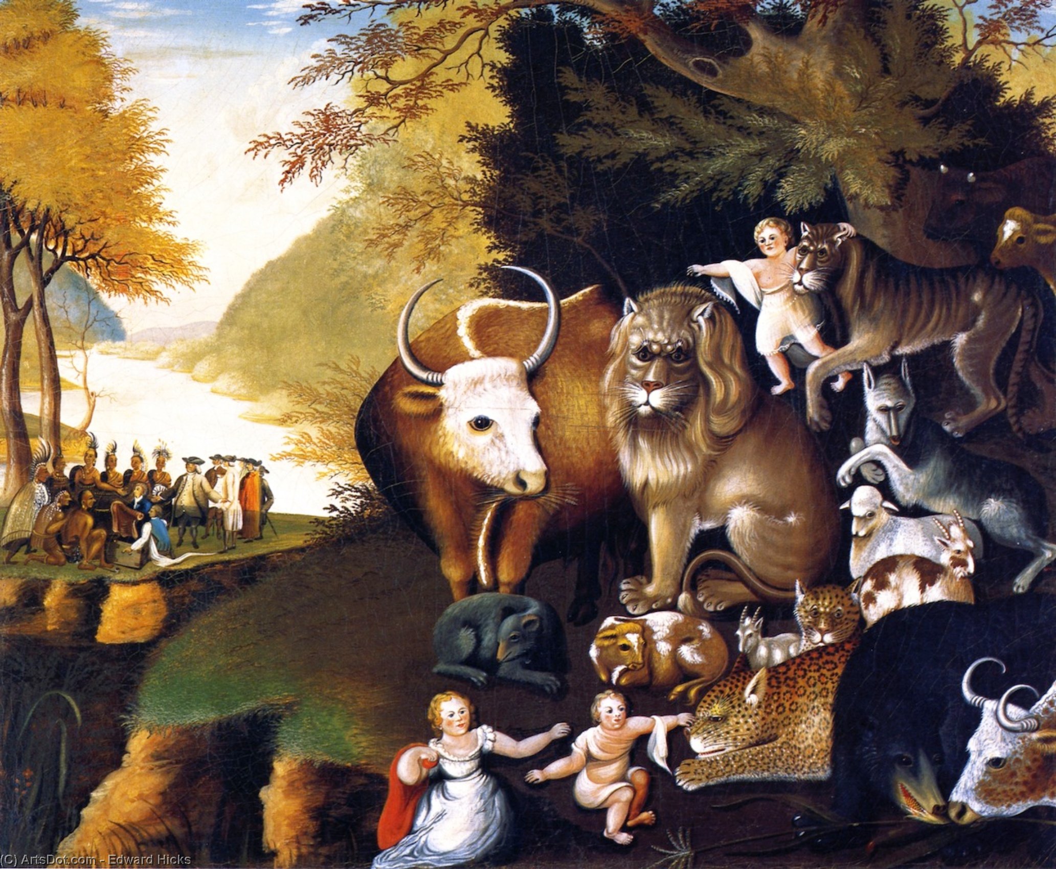 Wikioo.org - The Encyclopedia of Fine Arts - Painting, Artwork by Edward Hicks - Peaceable Kingdom (34)