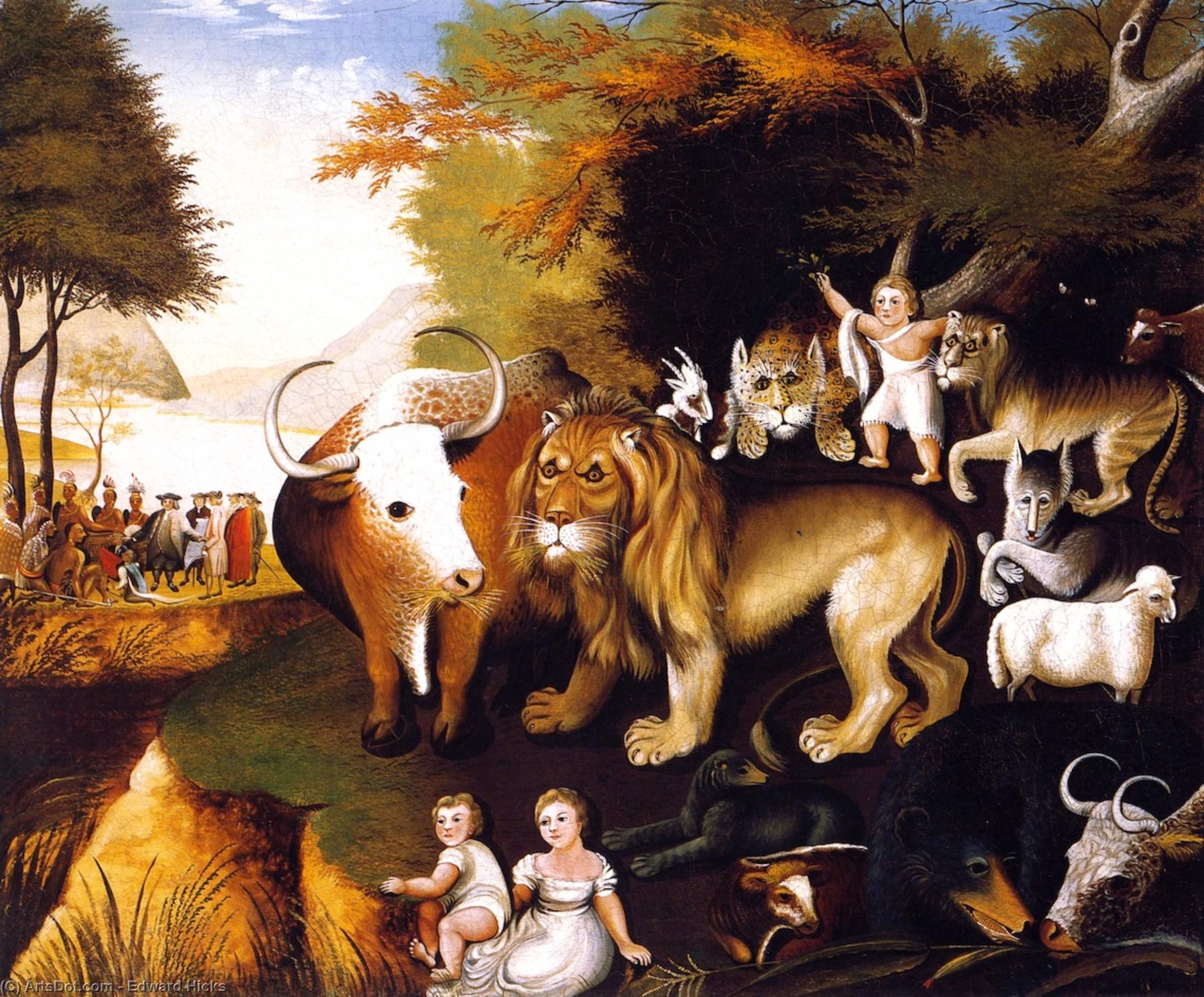 Wikioo.org - The Encyclopedia of Fine Arts - Painting, Artwork by Edward Hicks - Peaceable Kingdom (36)