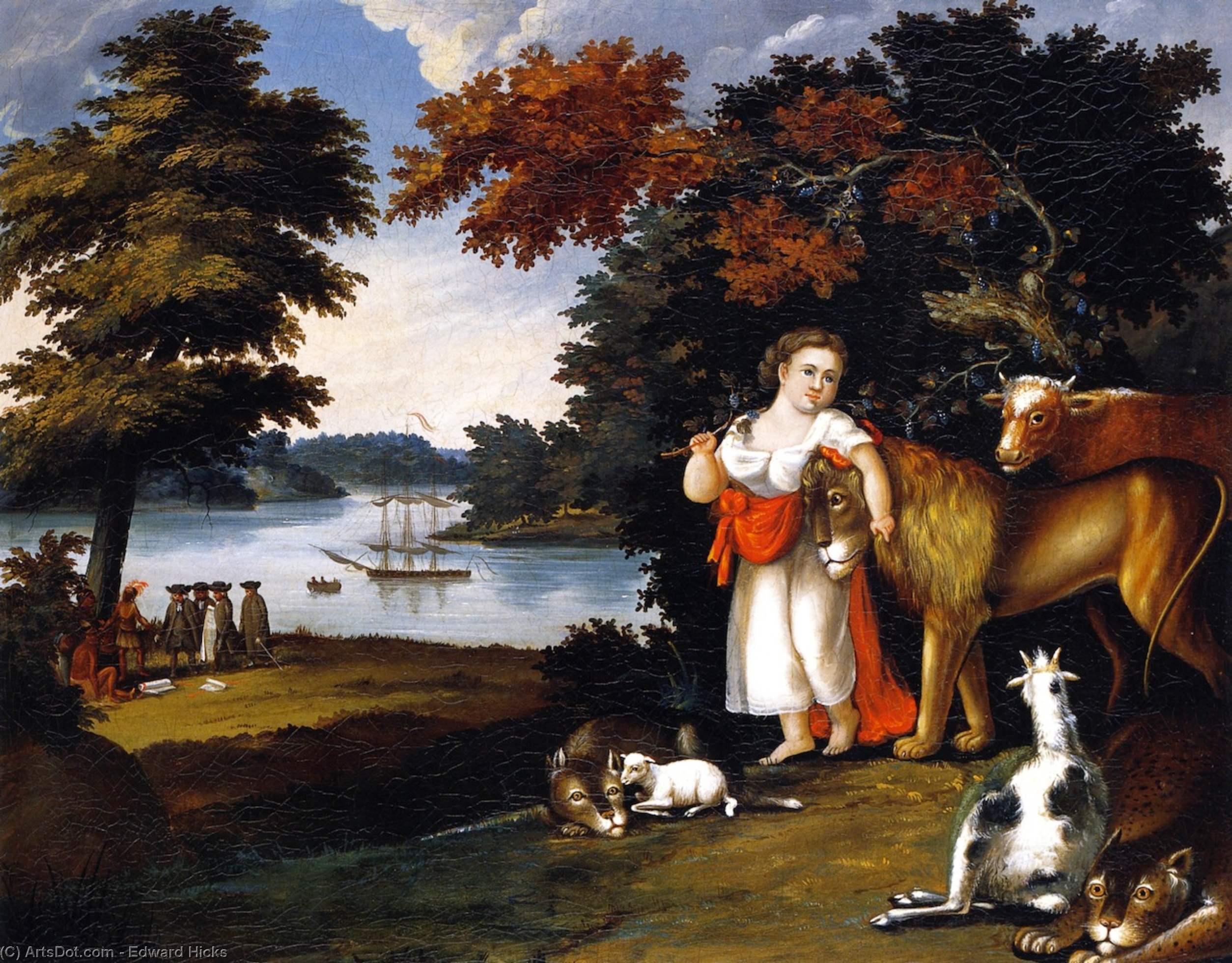 Wikioo.org - The Encyclopedia of Fine Arts - Painting, Artwork by Edward Hicks - Peaceable Kingdom (41)