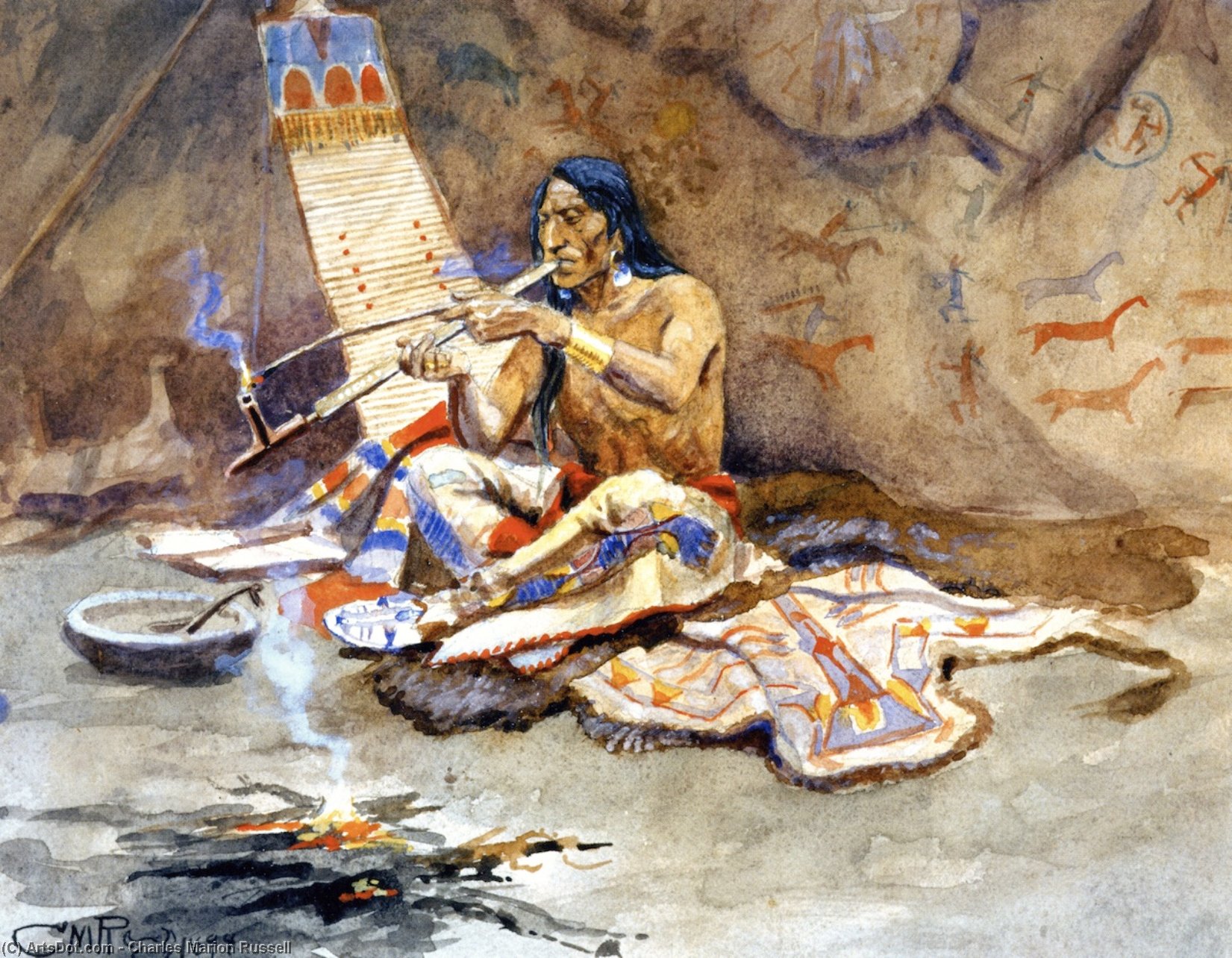 Wikioo.org - The Encyclopedia of Fine Arts - Painting, Artwork by Charles Marion Russell - The Peace Pipe