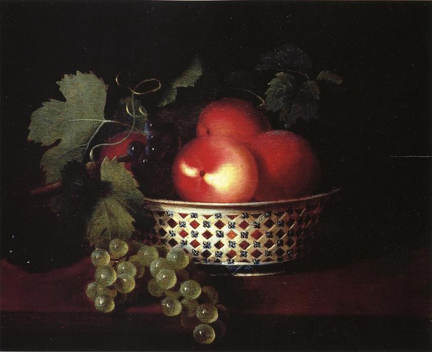 Wikioo.org - The Encyclopedia of Fine Arts - Painting, Artwork by Sarah Miriam Peale - Peaches and Grapes in a Porcelain Bowl