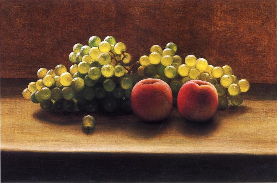 Wikioo.org - The Encyclopedia of Fine Arts - Painting, Artwork by George Henry Hall - Peaches and Grapes on a Tabletop