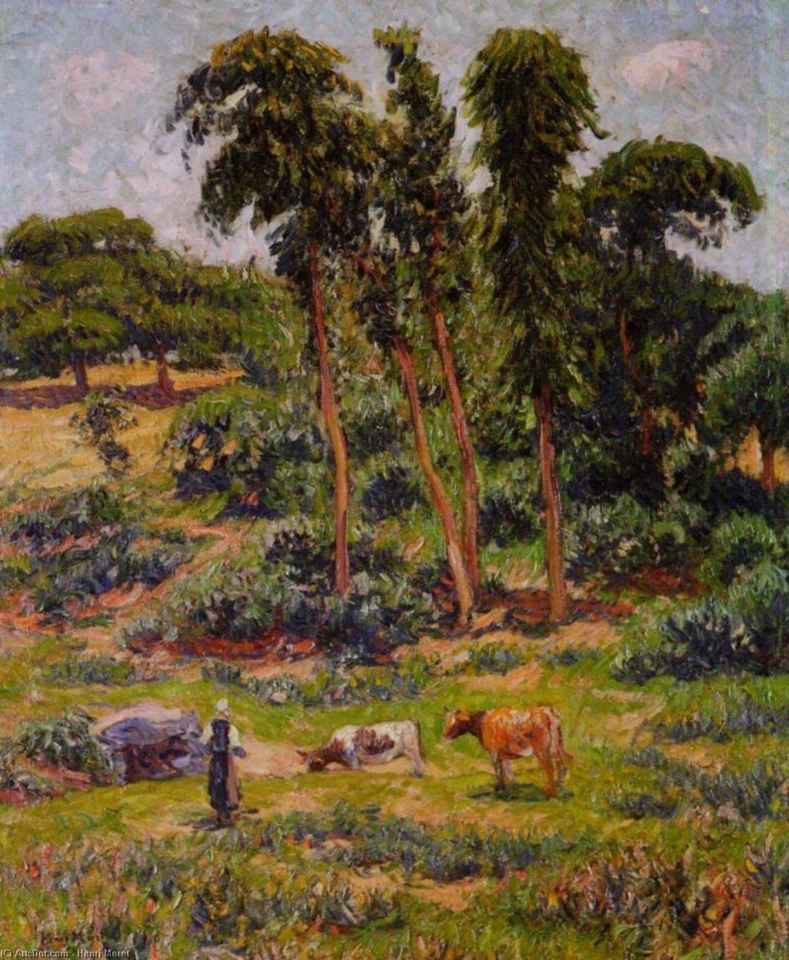 Wikioo.org - The Encyclopedia of Fine Arts - Painting, Artwork by Henri Moret - Peasant and Her Herd