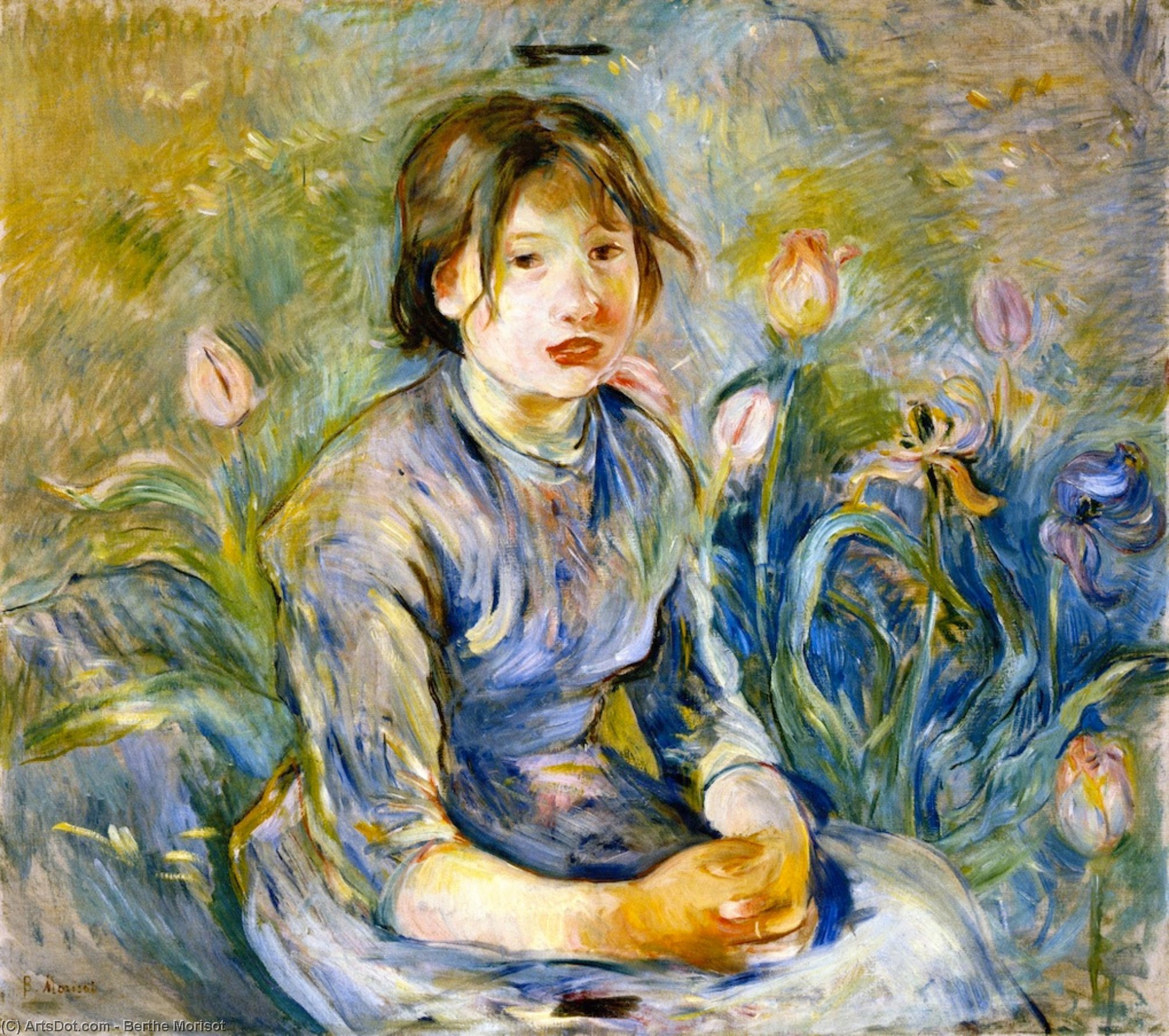 Wikioo.org - The Encyclopedia of Fine Arts - Painting, Artwork by Berthe Morisot - Peasant Girl among Tulips