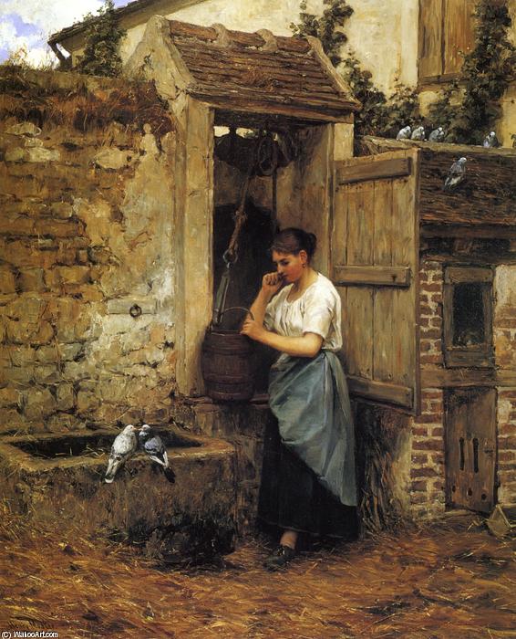 WikiOO.org - Encyclopedia of Fine Arts - Maalaus, taideteos Henry Mosler - Peasant Girl and Doves