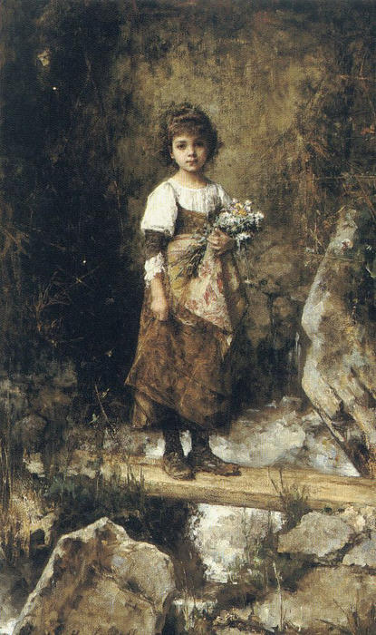 Wikioo.org - Bách khoa toàn thư về mỹ thuật - Vẽ tranh, Tác phẩm nghệ thuật Alexei Alexeievich Harlamoff - A Peasant Girl on a Footbridge