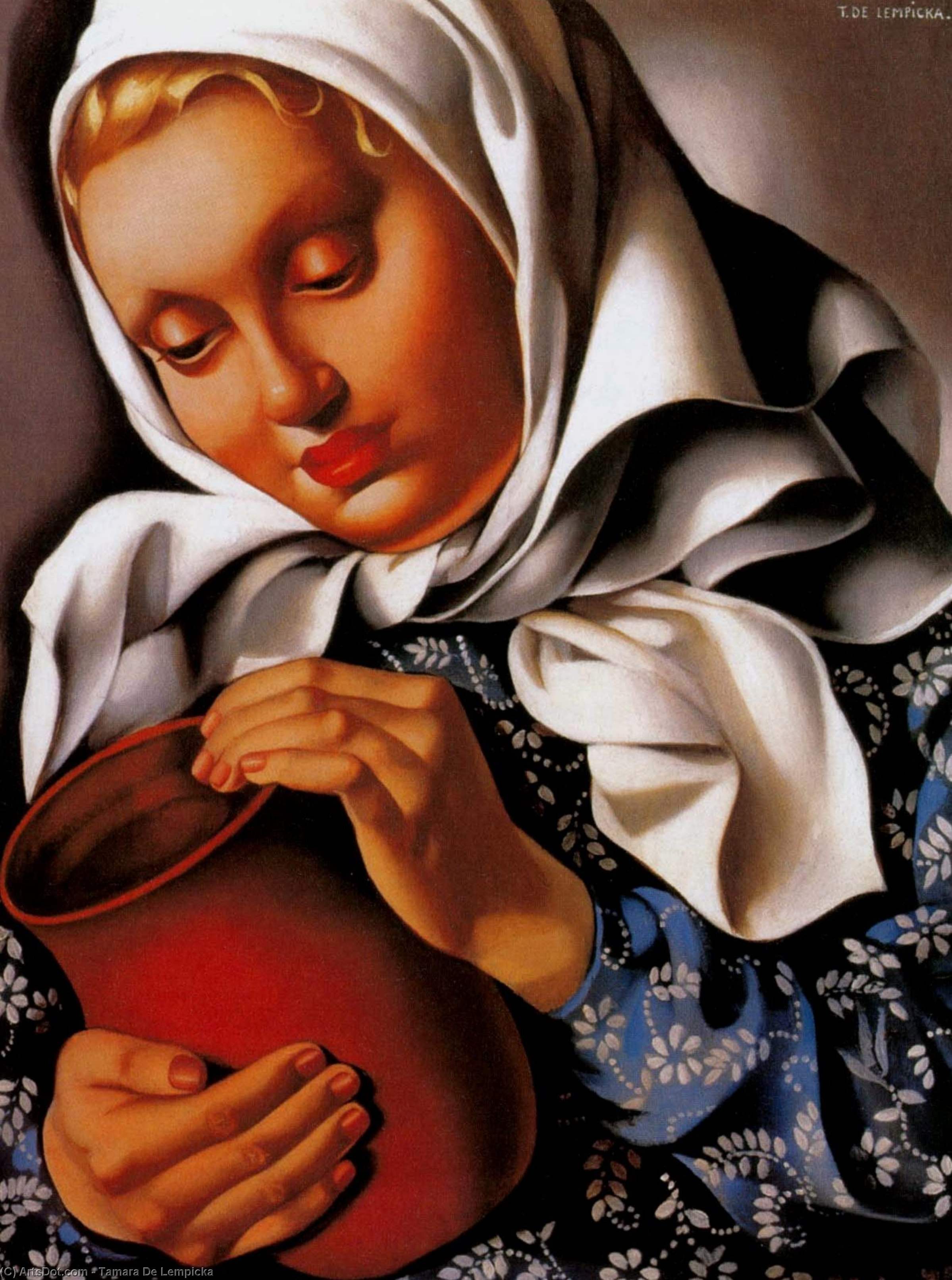 Wikioo.org - The Encyclopedia of Fine Arts - Painting, Artwork by Tamara De Lempicka - Peasant Girl with Pitcher
