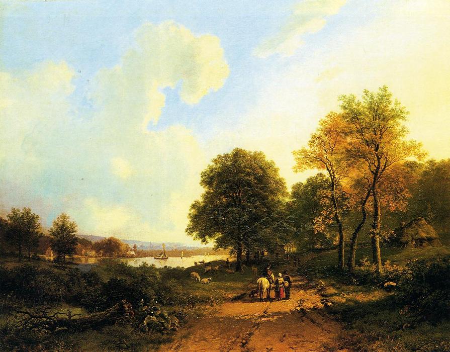 Wikioo.org - The Encyclopedia of Fine Arts - Painting, Artwork by Barend Cornelis Koekkoek - Peasants on a Path by a River