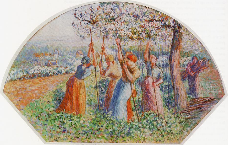 Wikioo.org - สารานุกรมวิจิตรศิลป์ - จิตรกรรม Camille Pissarro - Peasants Planting Pea Sticks (also known as peasants planting in the field)