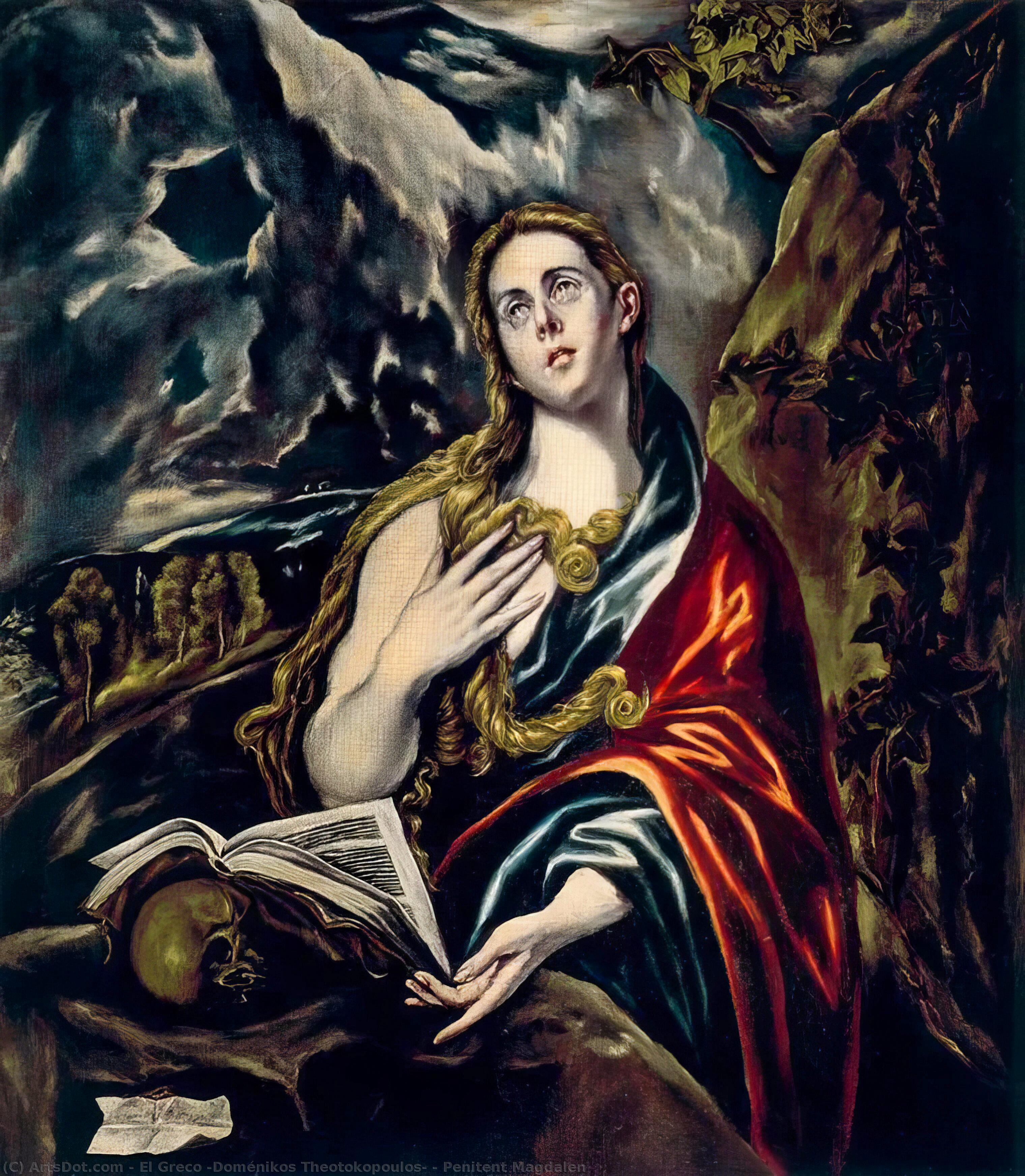 Wikoo.org - موسوعة الفنون الجميلة - اللوحة، العمل الفني El Greco (Doménikos Theotokopoulos) - Penitent Magdalen