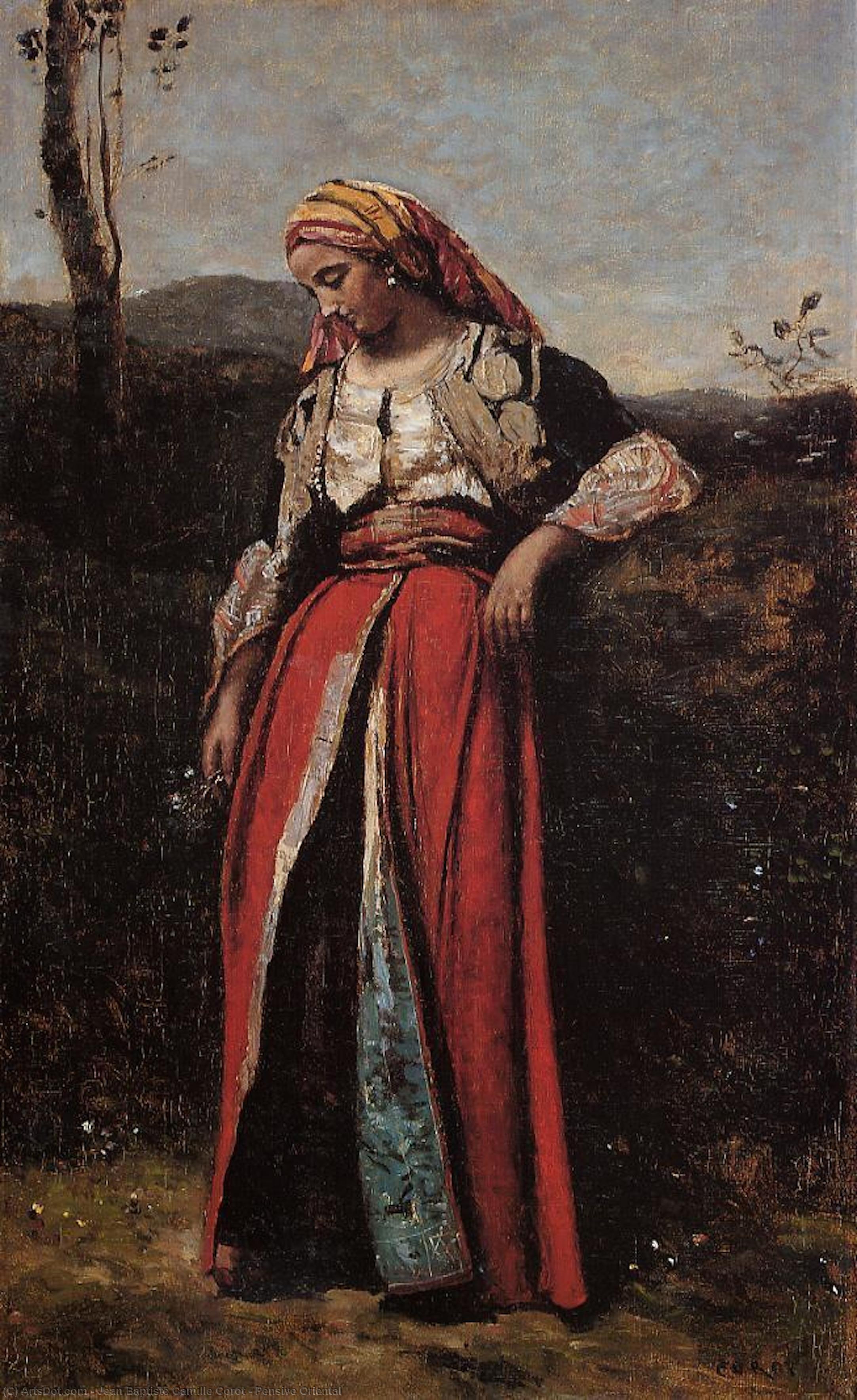 Wikioo.org - The Encyclopedia of Fine Arts - Painting, Artwork by Jean Baptiste Camille Corot - Pensive Oriental