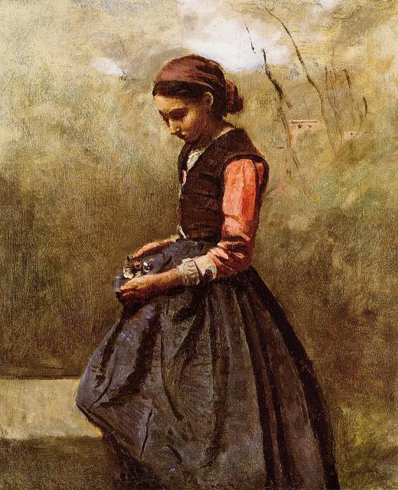Wikoo.org - موسوعة الفنون الجميلة - اللوحة، العمل الفني Jean Baptiste Camille Corot - Pensive Young Woman