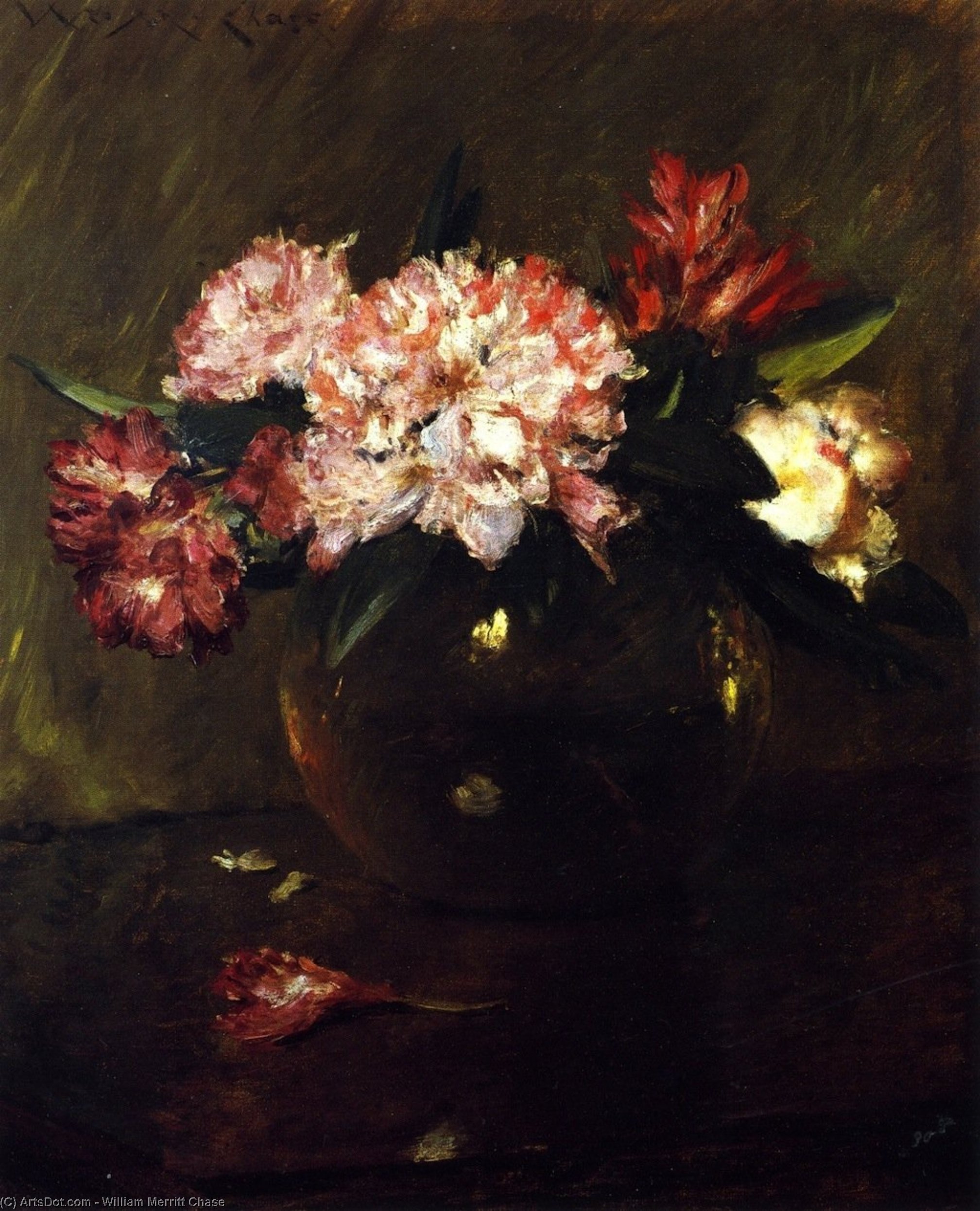 Wikioo.org - The Encyclopedia of Fine Arts - Painting, Artwork by William Merritt Chase - Peonies and Irises