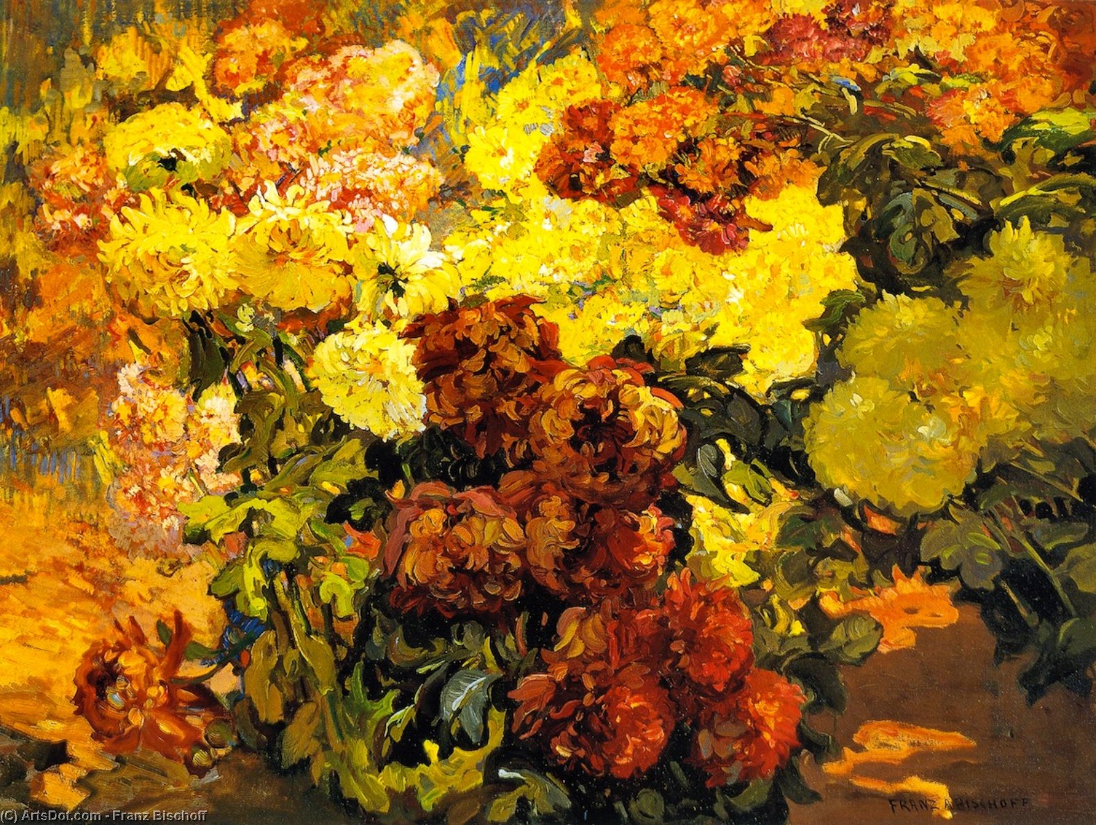 Wikioo.org - The Encyclopedia of Fine Arts - Painting, Artwork by Franz Bischoff - Peonies and Mums