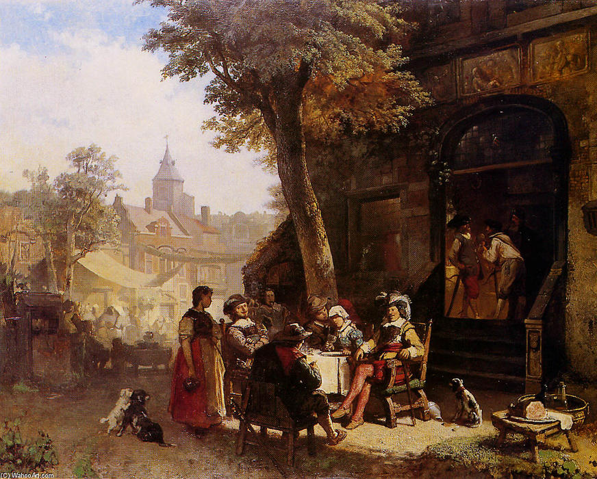 WikiOO.org - Enciclopedia of Fine Arts - Pictura, lucrări de artă Jacob Henricus Maris - People in front of Inn