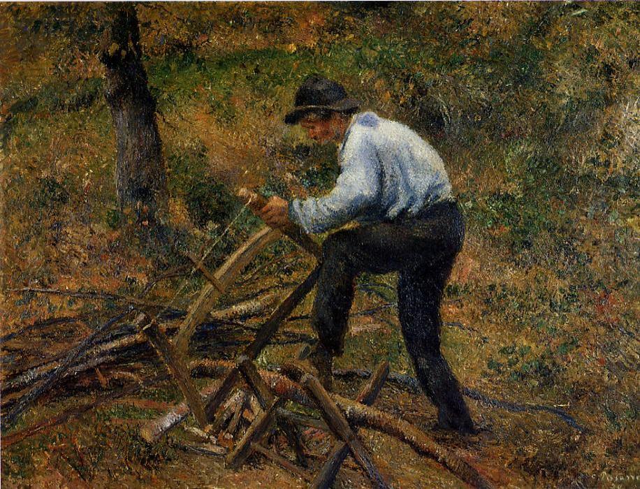 Wikioo.org - The Encyclopedia of Fine Arts - Painting, Artwork by Camille Pissarro - Pere Melon Sawing Wood