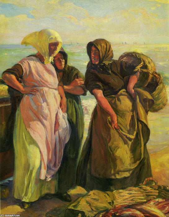 Wikioo.org – La Enciclopedia de las Bellas Artes - Pintura, Obras de arte de José Mongrell Torrent - Pescadoras (también conocidos como Comprando la pesca)