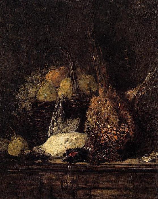 WikiOO.org – 美術百科全書 - 繪畫，作品 Eugène Louis Boudin - 野鸡 鸭 和 水果