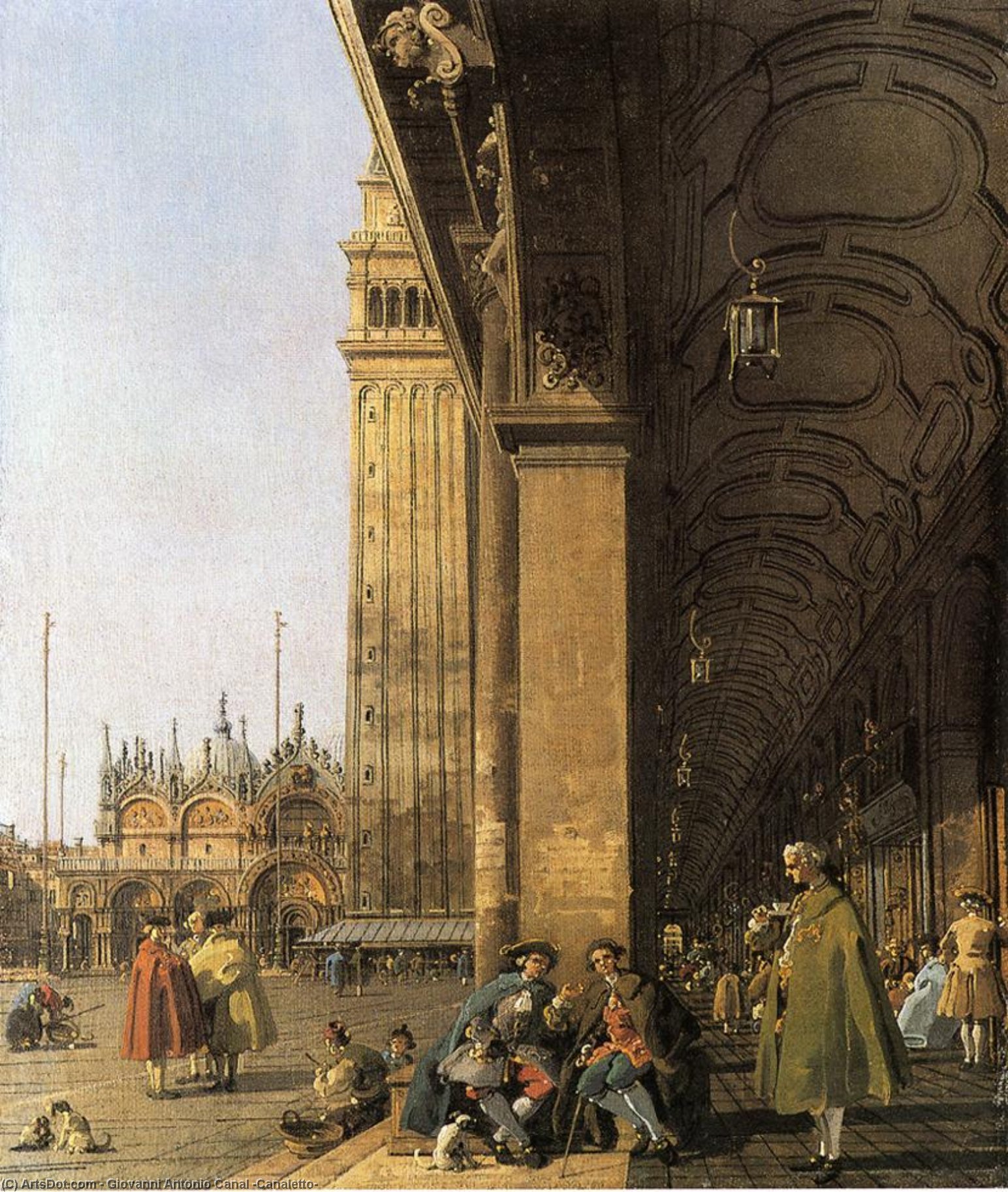 Wikioo.org - The Encyclopedia of Fine Arts - Painting, Artwork by Giovanni Antonio Canal (Canaletto) - Piazza San Marco, Looking East from the Southwest Corner (also known as Piazza San Marco and he Colonnade)
