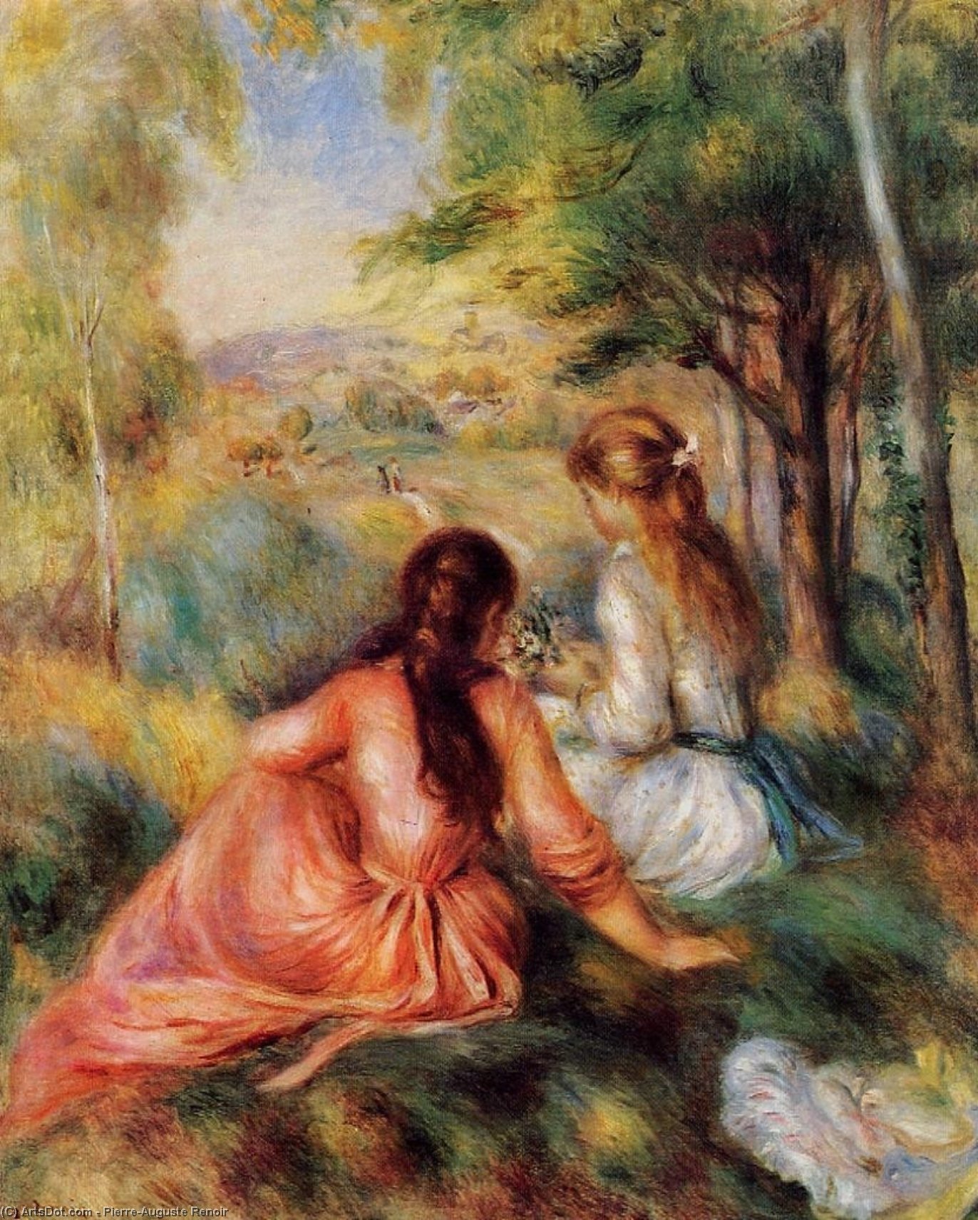 Wikoo.org - موسوعة الفنون الجميلة - اللوحة، العمل الفني Pierre-Auguste Renoir - Picking Flowers (also known as In the Field)