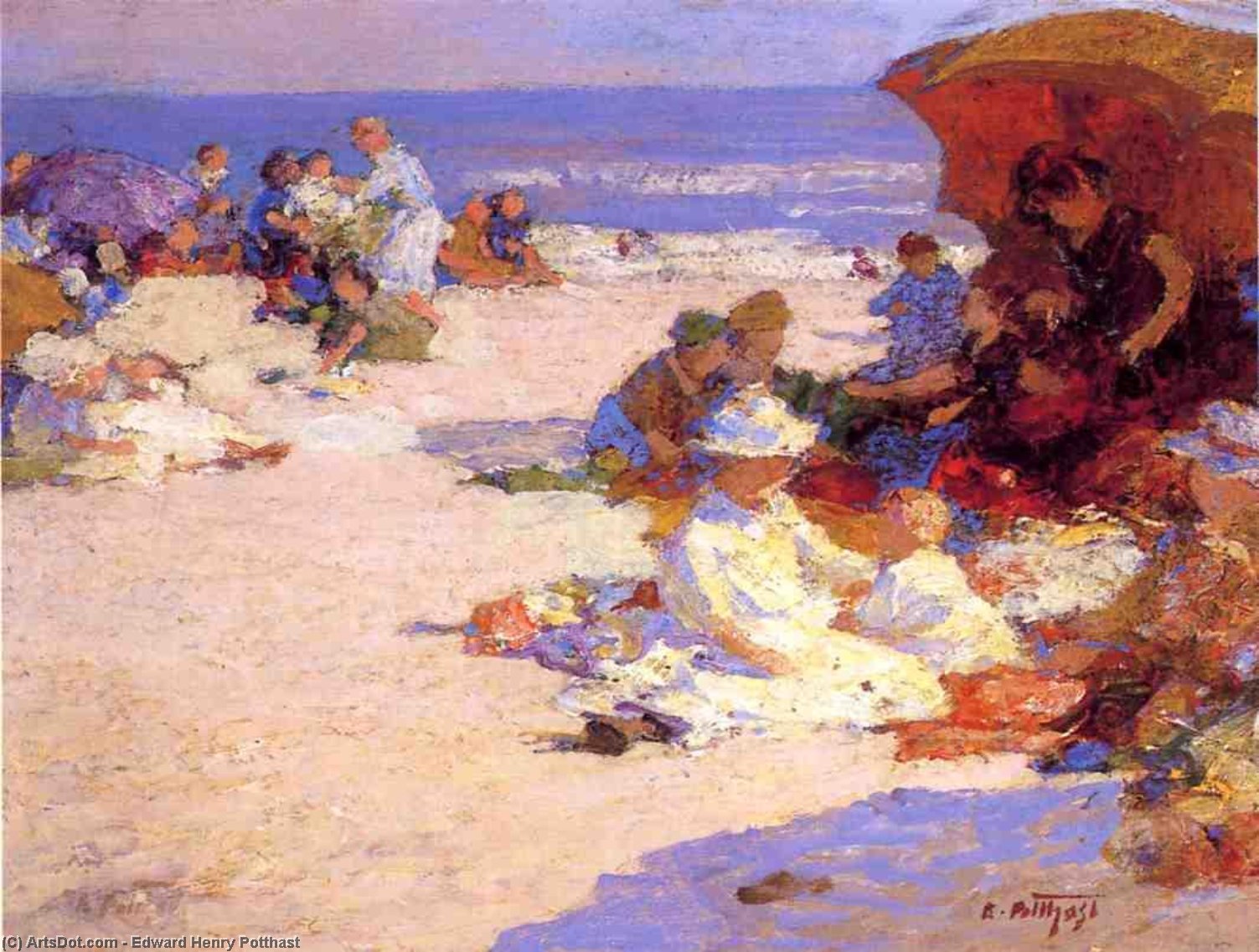 WikiOO.org - Encyclopedia of Fine Arts - Maľba, Artwork Edward Henry Potthast - Picknickers on the Beach