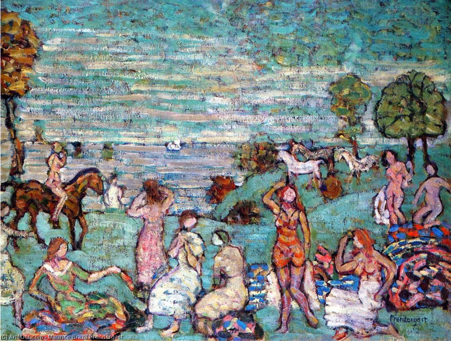 Wikioo.org - The Encyclopedia of Fine Arts - Painting, Artwork by Maurice Brazil Prendergast - Picnic by the Sea