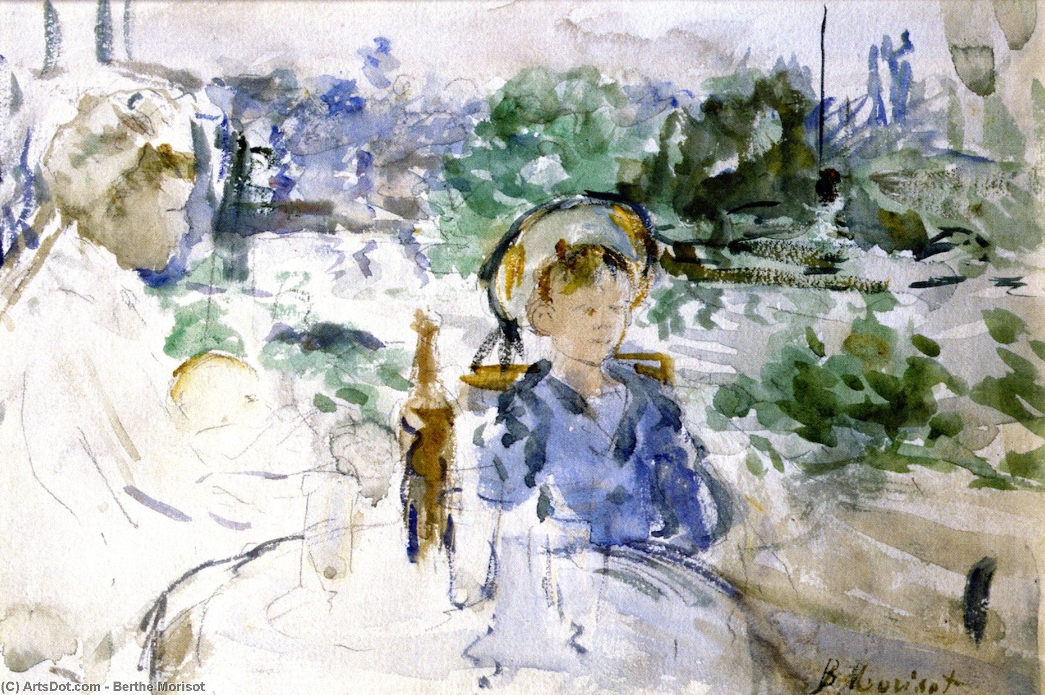 Wikoo.org - موسوعة الفنون الجميلة - اللوحة، العمل الفني Berthe Morisot - Picnic in the Courtyard