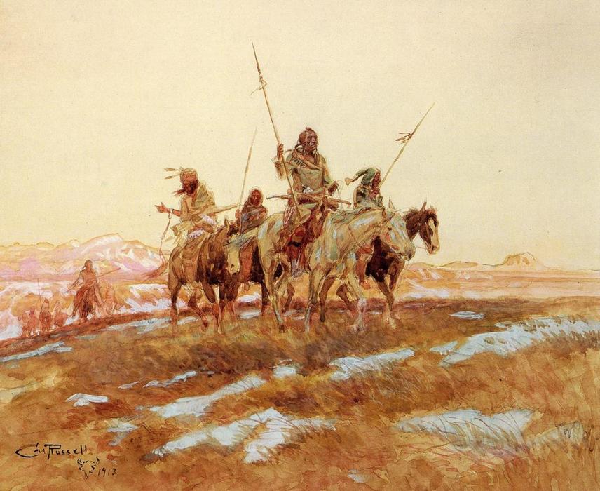 Wikioo.org - The Encyclopedia of Fine Arts - Painting, Artwork by Charles Marion Russell - Piegan Hunting Party