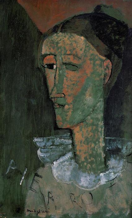 Wikioo.org - The Encyclopedia of Fine Arts - Painting, Artwork by Amedeo Modigliani - Pierrot (also known as Self Portrait as Pierrot)