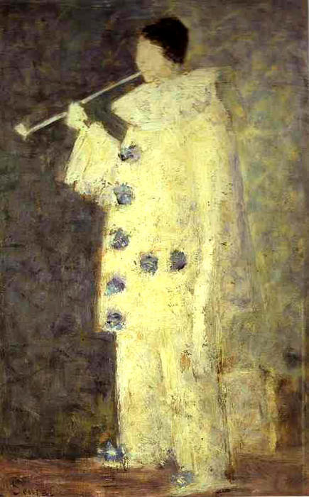 Wikoo.org - موسوعة الفنون الجميلة - اللوحة، العمل الفني Georges Pierre Seurat - Pierrot with a White Pipe