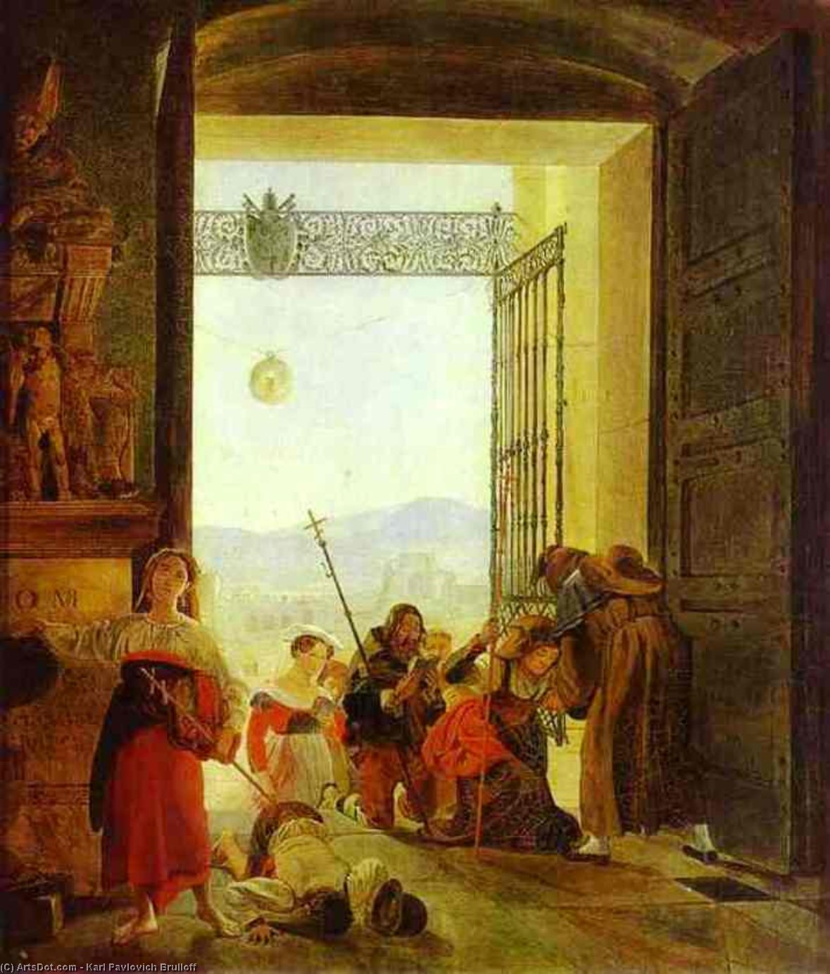 WikiOO.org – 美術百科全書 - 繪畫，作品 Karl Pavlovich Brulloff - 朝圣者在拉特兰教堂的入口