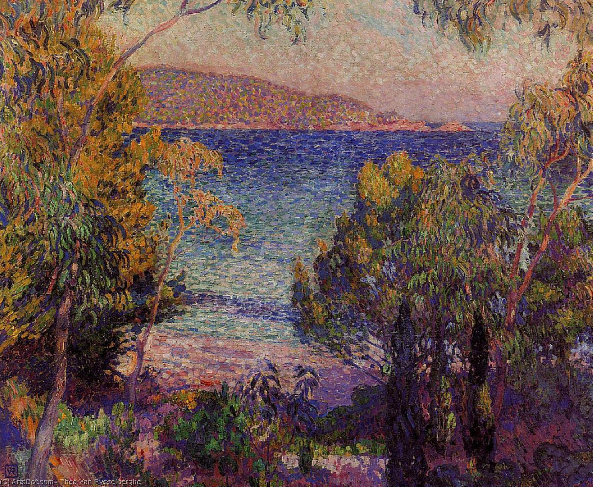 WikiOO.org - Εγκυκλοπαίδεια Καλών Τεχνών - Ζωγραφική, έργα τέχνης Theo Van Rysselberghe - Pines and Eucalyptus at Cavelieri