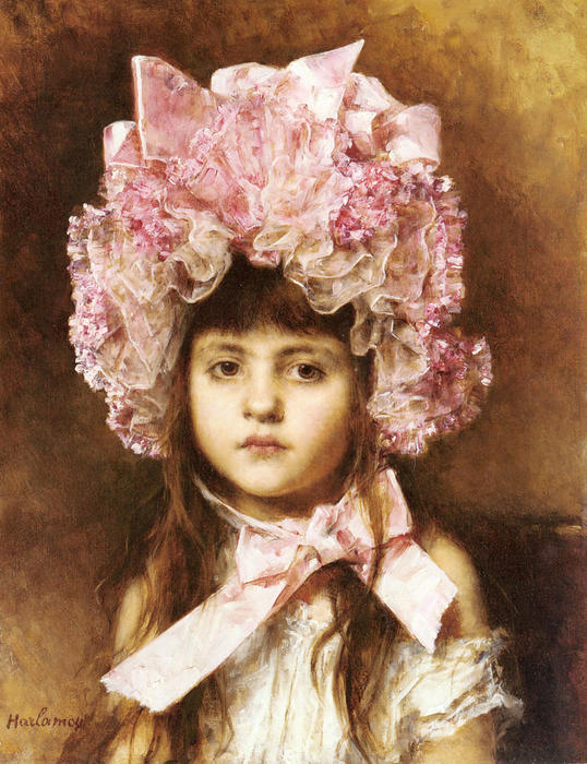 Wikioo.org - The Encyclopedia of Fine Arts - Painting, Artwork by Alexei Alexeievich Harlamoff - The Pink Bonnet