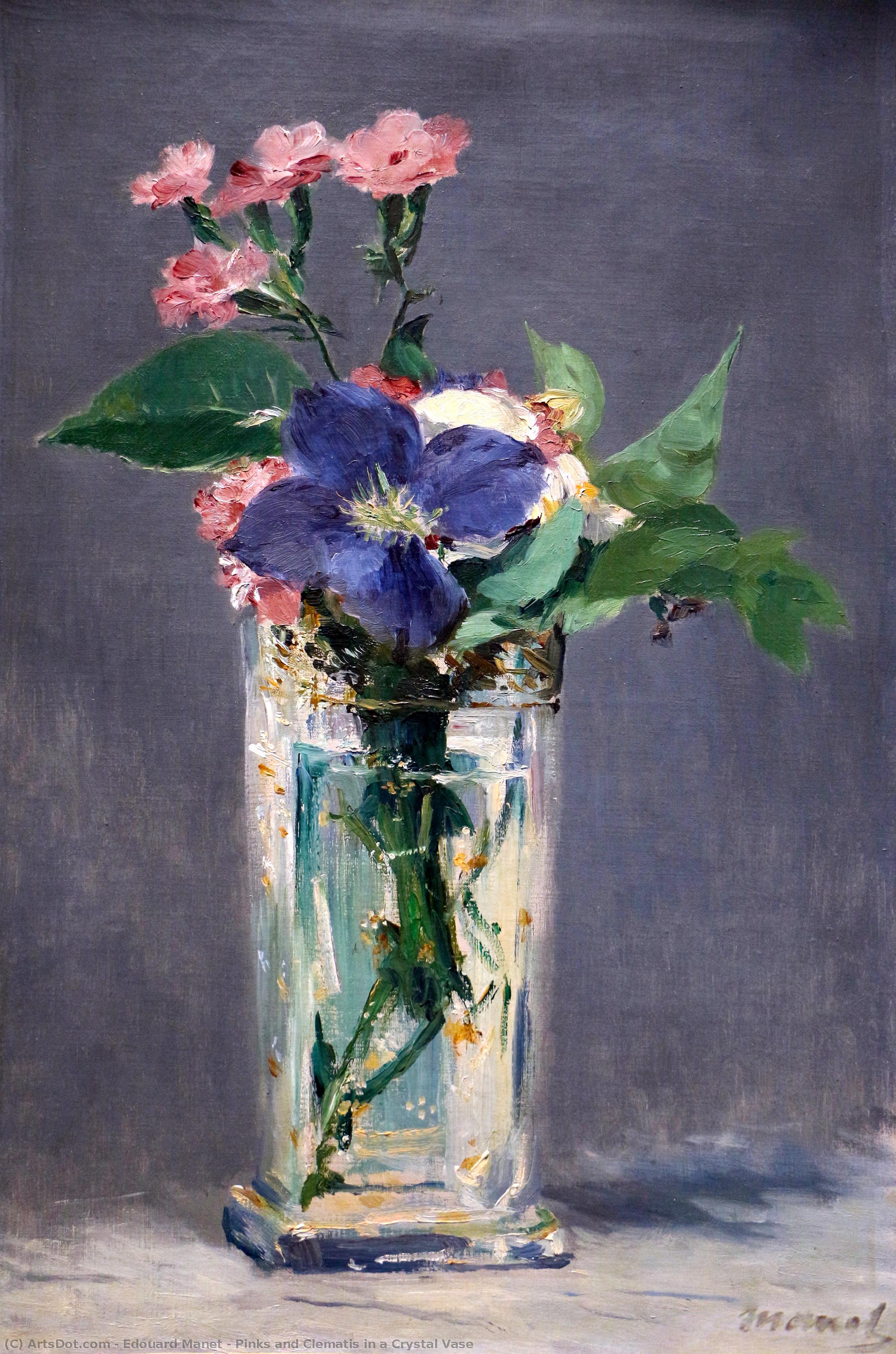 Wikioo.org - The Encyclopedia of Fine Arts - Painting, Artwork by Edouard Manet - Pinks and Clematis in a Crystal Vase