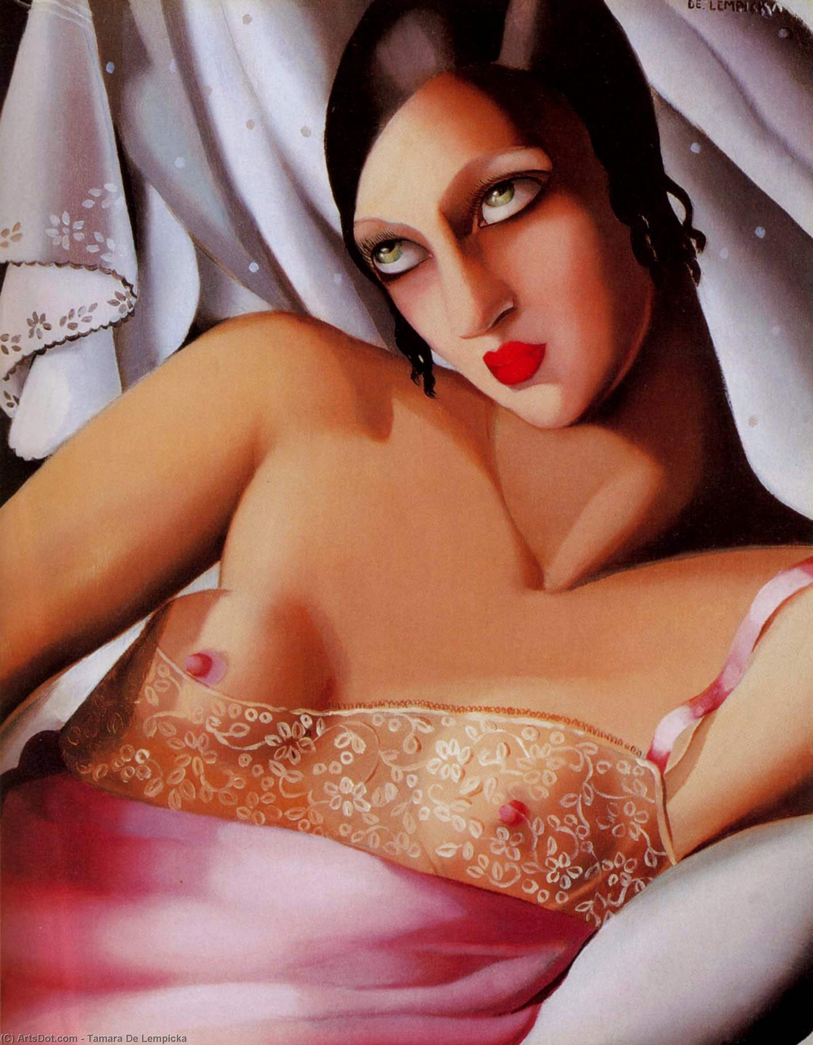 Wikioo.org – L'Encyclopédie des Beaux Arts - Peinture, Oeuvre de Tamara De Lempicka - le rose chemise