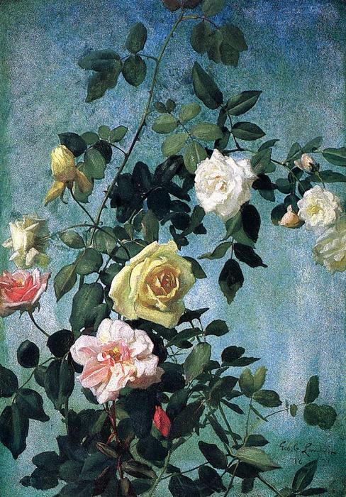 Wikioo.org - สารานุกรมวิจิตรศิลป์ - จิตรกรรม George Cochran Lambdin - Pink, Yellow and White Roses