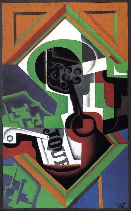 WikiOO.org - 백과 사전 - 회화, 삽화 Juan Gris - Pipe and Fruit Dish with Grapes