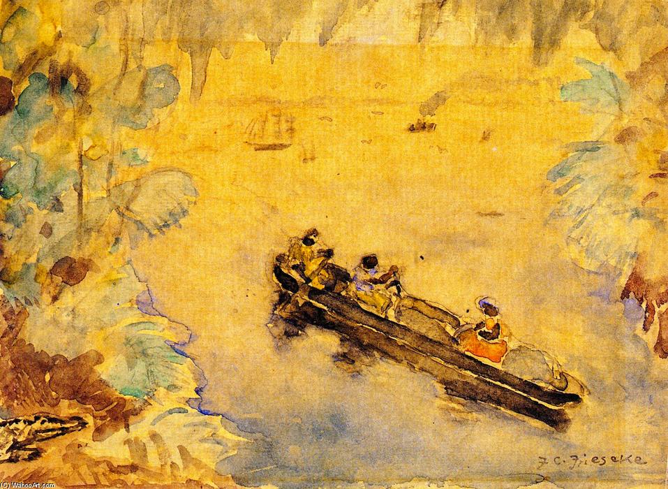 Wikioo.org - The Encyclopedia of Fine Arts - Painting, Artwork by Frederick Carl Frieseke - The Pirogue (also known as Canoeing, Florida)