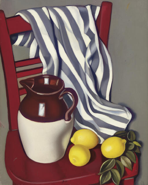 Wikioo.org - The Encyclopedia of Fine Arts - Painting, Artwork by Tamara De Lempicka - Pitcher and Lemons on a Chair
